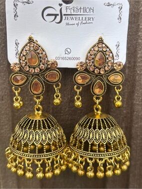Fashion Jewelry Gold and Amber Jhumka Earrings